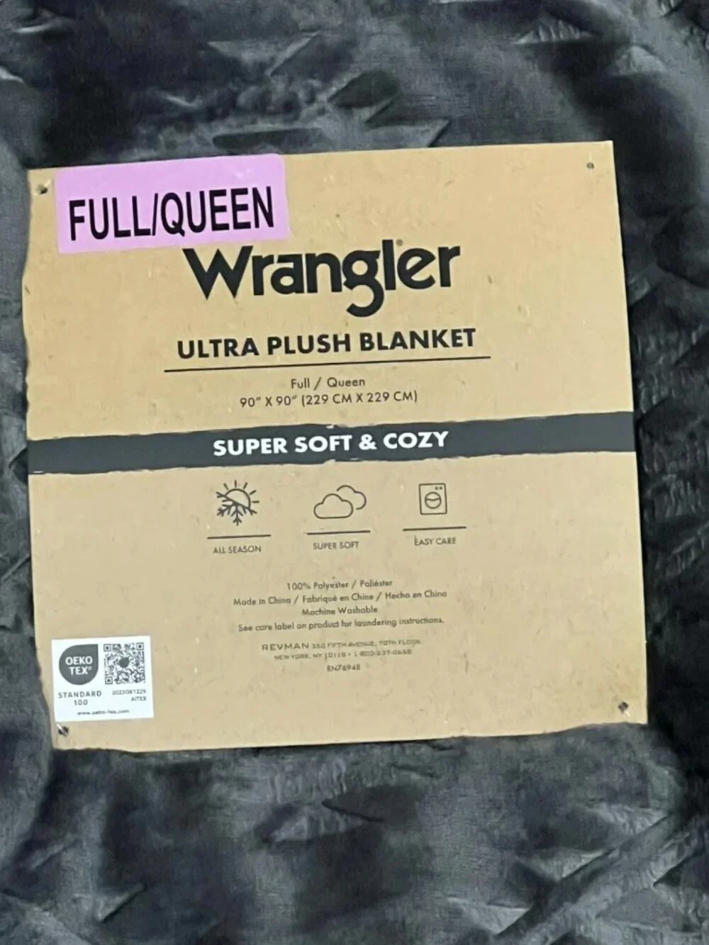 WRANGLER Gray FULL/QUEEN Ultra Plush Blanket 90x90 Western Cowboy Embossed Aztec